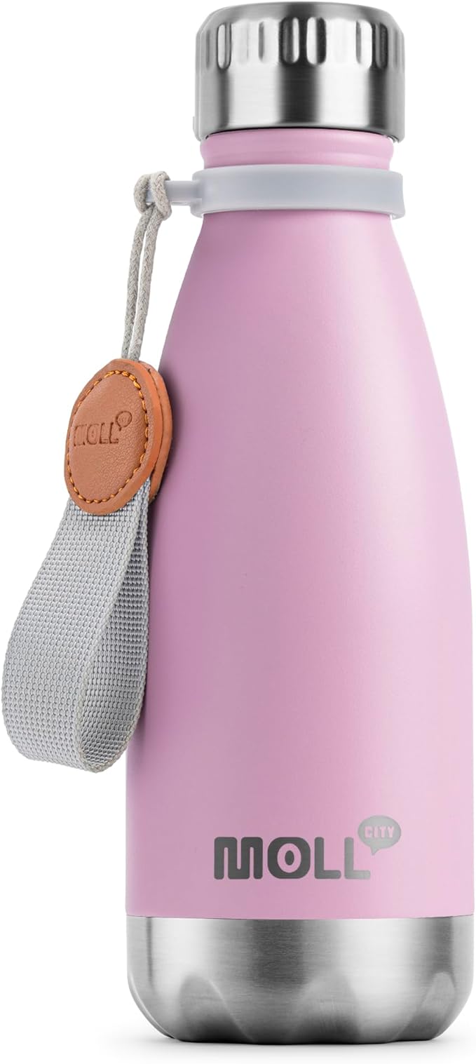 Small Water Bottle for Kids-12 oz Stainless Steel Insulated Water Bottle for Back to School-Double Wall Vacuum Travel Flask for Girls, Leak Proof & BPA Free (Purple Pink)