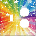 Light Switch Cover Plate Rainbowcolored Rays With White Stars 2 Gang Decorative Switch Plates 1 Toggle Duplex Combo Outlet Covers GFCI Wall Plates for Nursery Home Decor