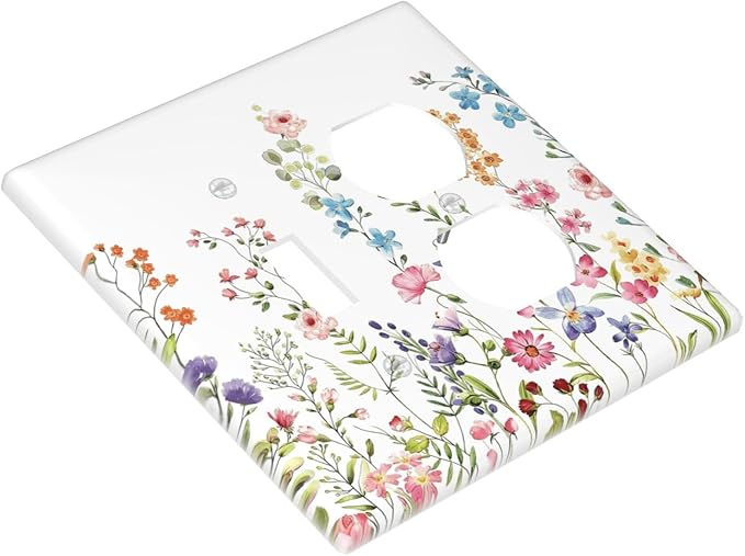 Boho Watercolor Wildflowers Floral Plants Flower Wallplates 1 Toggle 1 Duplex Switch Plate Electrical GFCI Faceplate Decorative Light Switch Covers for Bedroom Living Room Decor