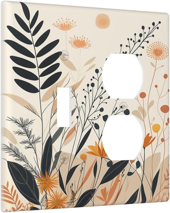 Light Switch Cover Plate Minimalist Floral Boho Botanical Wildflowers 2 Gang Decorative Switch Plates 1 Toggle Duplex Combo Outlet Covers GFCI Wall Plates for Bathroom Bedroom Decor