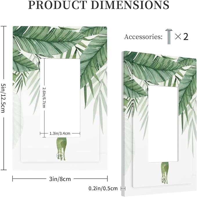 Deer Banana Leaves Palm Trees Green Plants Decorative Outlet Covers 1 Gang Single Rocker Light Switch Cover Plate Wall Plates GFCI Faceplate for Bed Room Living Room Decor