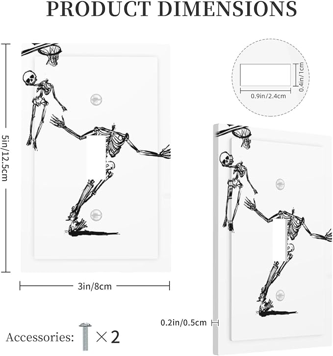 Decorative Light Switch Cover Skeleton Basketball Funny Skull Stick Figure 1 Gang Single Toggle Device Electrical Faceplate Switchplates Decorator Outlet Wall Plate For Home Office Decor