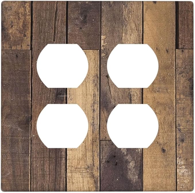 Cool Brown Wood Style Vintage Rustic Print Outlet Covers 2 Gang Double Duplex Decorative Light Switch Covers Electrical Wallplates Socket Faceplate for Farmhouse Home Decor