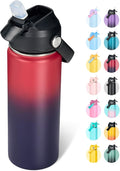 Fijinhom 18oz Insulated Stainless Steel Water Bottle, Wide Mouth Double Wall Vacuum, Silicone Straw, Sweat & Leak Proof, BPA Free Insulated Water Flask for Travel, Keep Cold 24h Hot 12h, Red