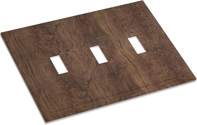 Decorative Switch Plates Rustic Vintage Wood Grain Brown 3 Gang Wall Plate Faceplate Triple Toggle Light Switch Cover Electrical Wall Panels for Farmhouse Cabin Decor