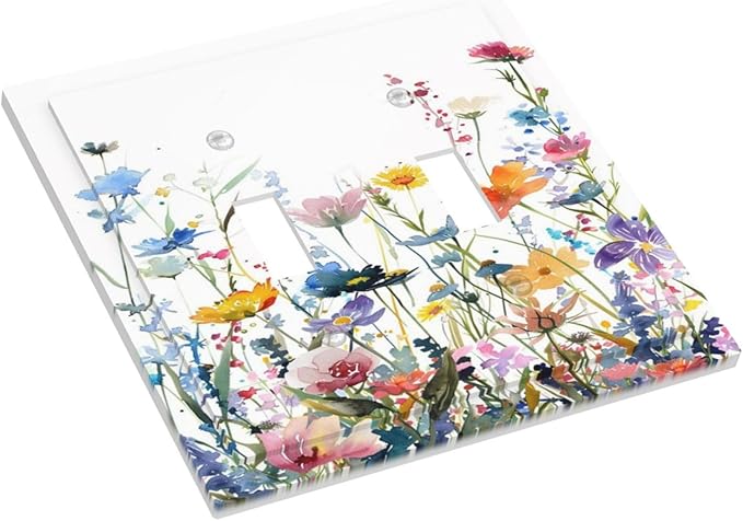 Watercolor Wildflowers Colorful Floral Plant Decorative Switch Plates 2 Gang Double Toggle Outlet Light Switch Cover Wall Plate Electrical Faceplate for Bedroom Living Room Decor
