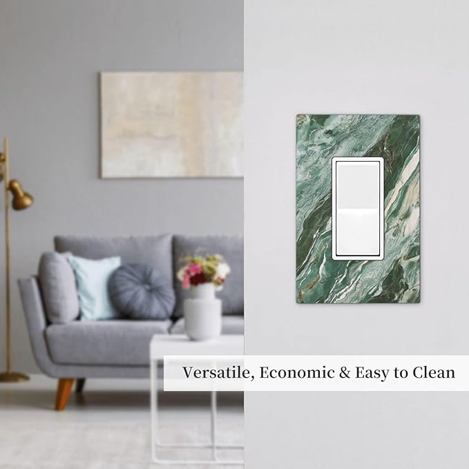 Decorative Light Switch Cover Plate with Modern Luxury Green Marble Texture Design 1 Gang Rocker Outlet Covers Single Decora Gfci Device Wall Plate for Kitchen Bathroom Decor