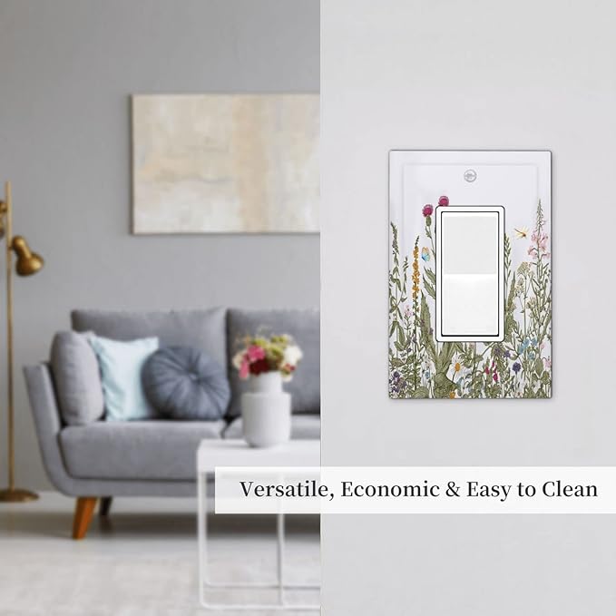 Rustic Wild Floral Vintage Teal Botanical Single Rocker Outlet Wall Plate Decorative Decora Electrical Gfci Switchplate for Kitchen Bathroom Home Decor
