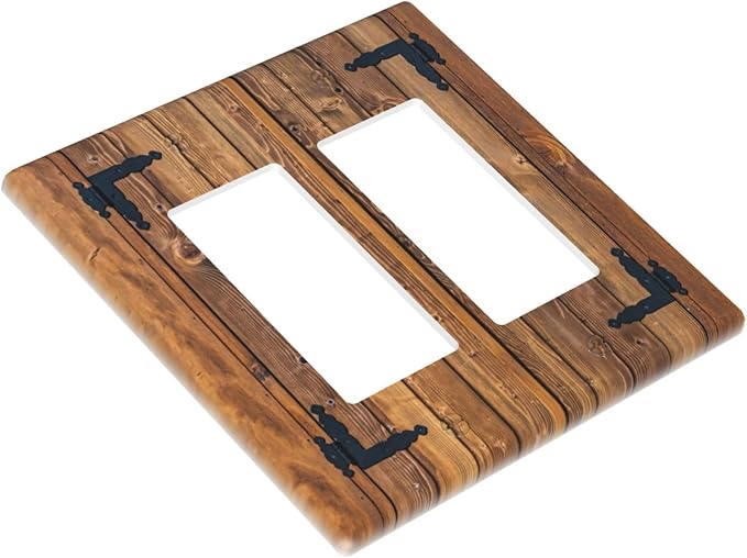 Faux Wood Decorative Printed Double Gang Rocker Decorative Light Switch Cover, 2-Gang Wall Plate Outlet Cover