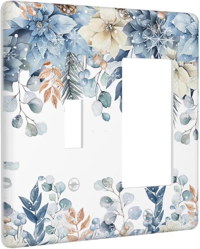Blue Vine Snowflake Plants Leaves Floral Flowers Outlet Covers 1 Toggle 1 Rocker Combination Decorative Wall Plate Electrical Switch Plates Light Switch Cover Plate for Bedroom Living Room Decor