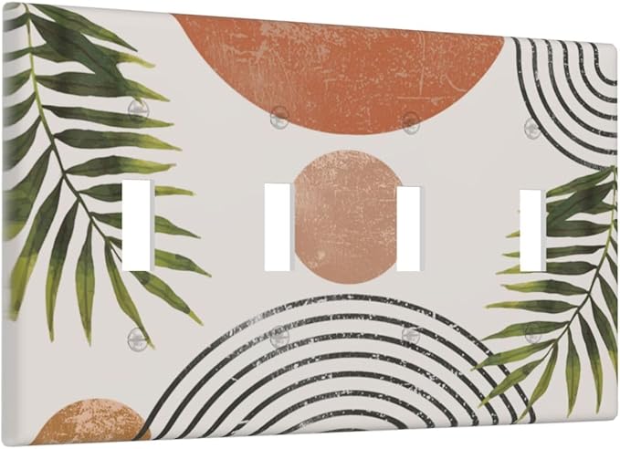 Beautiful Boho Mid Century Large Archs Sun Leaves Plants Light Switch Covers Quad Toggle Electrical Faceplate 4 Gang Wall Plate Decorative Switch Plates Cover for Bedroom Living Room Decor