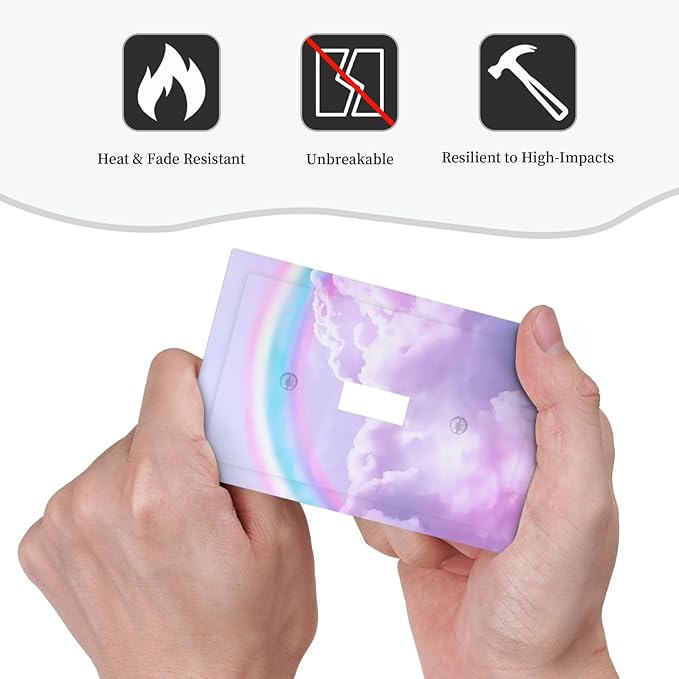 Rainbow in the Clouds Single Toggle Wall Plates Pink Art Panel 1 Gang Light Switch Cover Purple Cloud Switchplate Covers Decorative Cute Dimmer for Bedroom Kidroom Nursery Decor