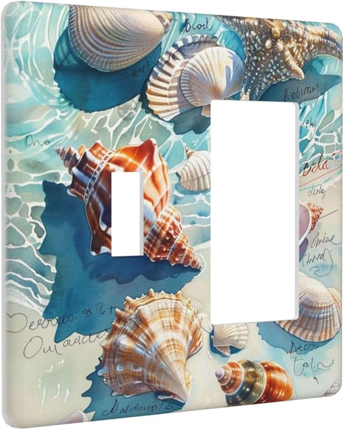 Outlet Covers Ocean Waves Starfish Conch Scallop Shell 1 Toggle 1 Rocker Combination Decorative Wall Plate Electrical Switch Plates Light Switch Cover Plate For Kids Room Nursery Decor