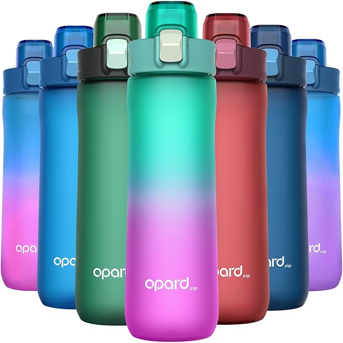 Opard Zip 20oz Plastic Water Bottle Dishwasher Safe, Leakproof Flip-Top Lid, BPA Free Tritan, Wide Mouth Reusable Kids Water Bottle for School Hiking Commuting Outdoor Travel and Gym