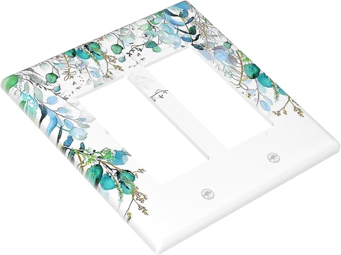 Decorative Outlet Covers Bohemian Green Eucalyptus Leaf Pine Leaves 2 Gang Wall Plate Double Rocker Switch Light Switch Plate Covers Jumbo Dual Electrical GFCI Switch Cover Plate