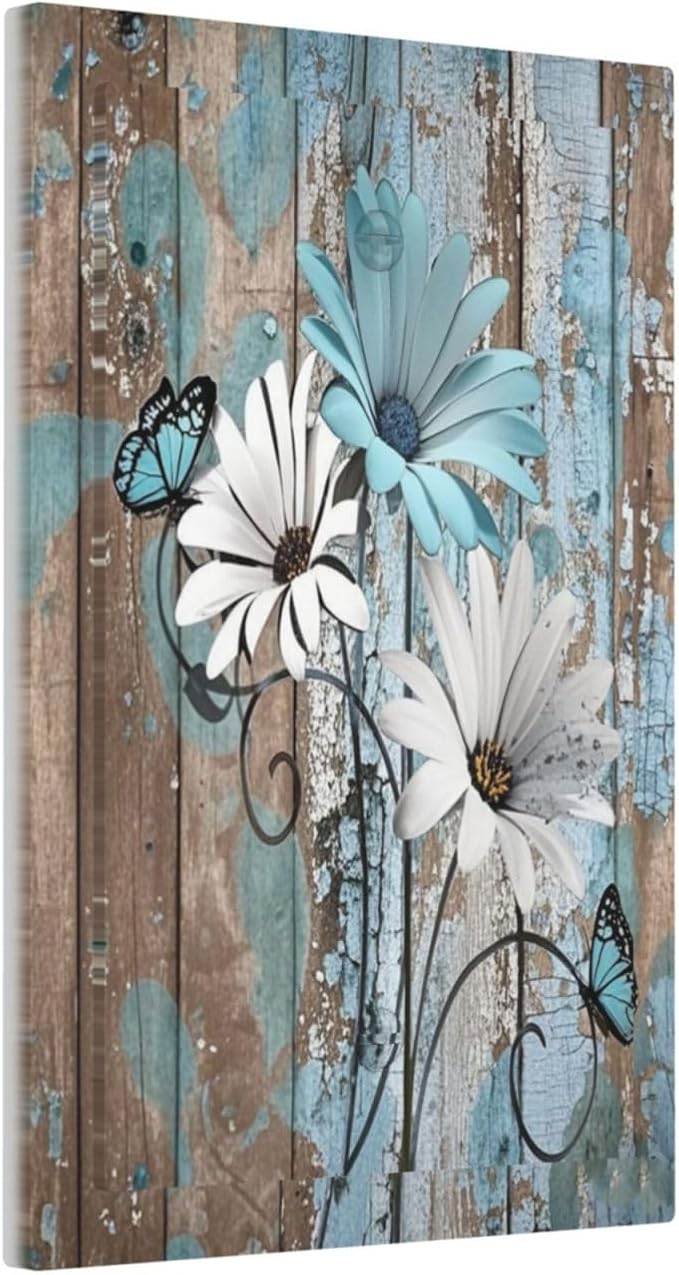 Light Switch Cover Plate Rustic Flower Teal Turquoise Daisy Butterfly 1 Gang No Device Blank Electrical Wall Plates Faceplate Decorative Switch Plate For Farmhouse Cabin Decor