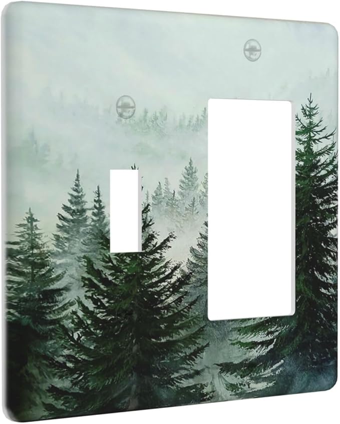 Forest Pinetrees Misty Landscape Nature Outlet Covers 1 Toggle 1 Rocker Combination Electrical Switch Plates Light Switch Cover Plate Decorative Wall Plate for Bedroom Farmhouse Decor
