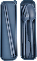 Camping Utensil Set, Reusable Utensils Set with Case, Plastic Cutlery Set Forks Spoon Tableware Chopsticks, Portable Cutlery Set for Travel Picnic Camping or Daily Use (Dark Blue)