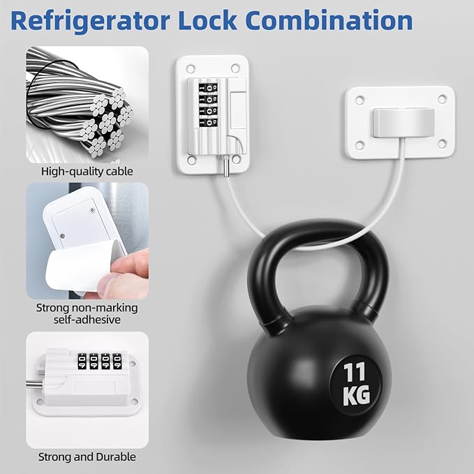 RORMGO Refrigerator Lock, Heavy Duty Fridge Locks for Kids, Freezer Lock with Combination for Refrigerator Drawer Cabinet Safety, Easy to Install No Keys Needed White, 2 Packs