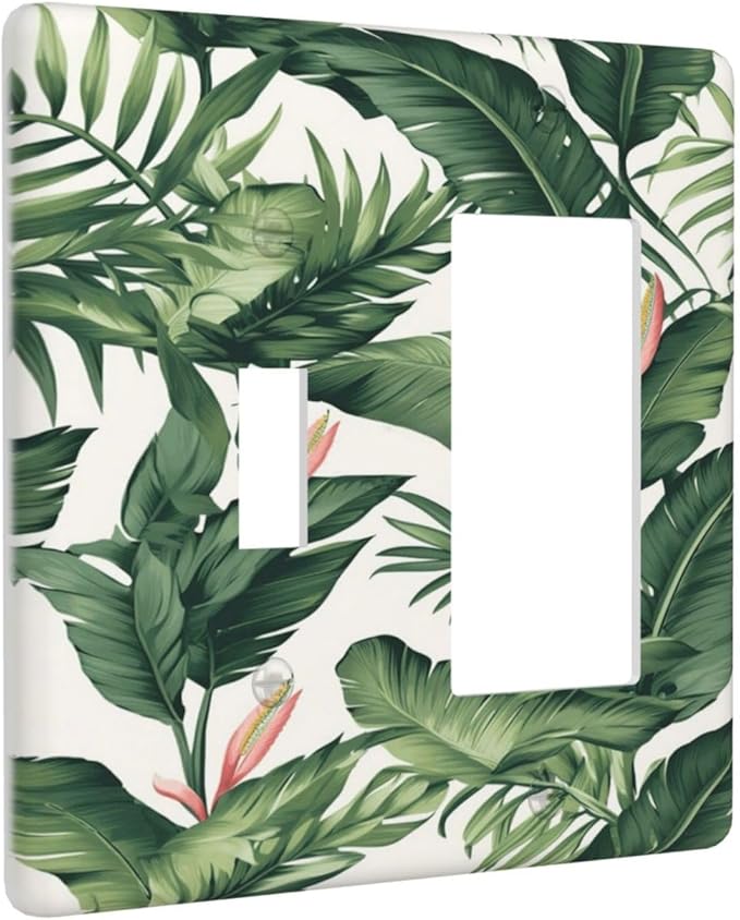Tropical Leaf Jungle Botanical Palm Tree Greenery Floral Outlet Covers 1 Toggle 1 Rocker Combination Decorative Wall Plate Electrical Switch Plates Light Switch Cover Plate for Bedroom Living Room