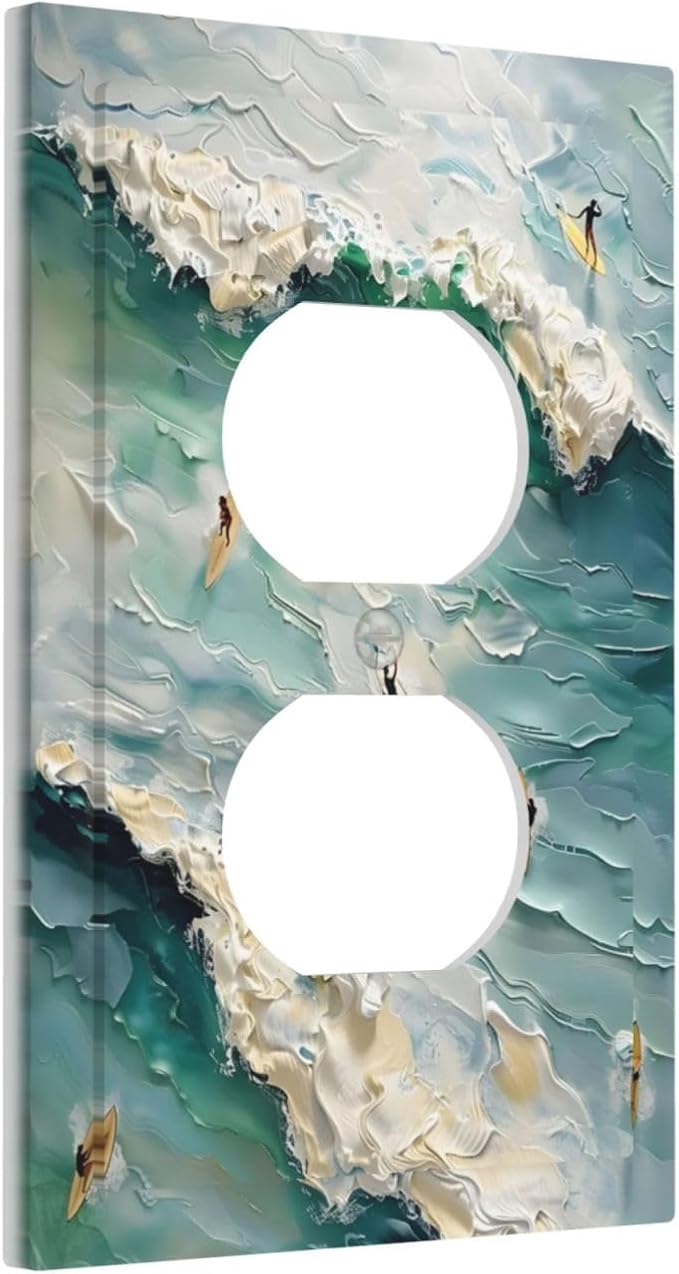 Beach Waves Ocean Surfing Hoverboard Painting Print Outlet Covers 1 Gang Duplex Light Switch Cover Decorative Switch Plates Electrical Receptacle Faceplate Wall Plate for Bedroom Living Room Decor