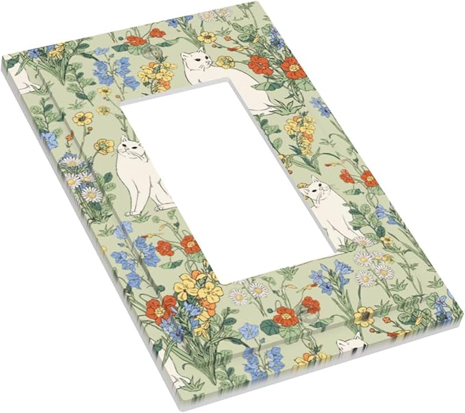 Decorative Outlet Covers Vintage Floral Cute Cat Colorful Flowers 1 Gang Single Rocker Light Switch Cover Plate Wall Plates Gfci Faceplate For Bed Room Living Room Decor