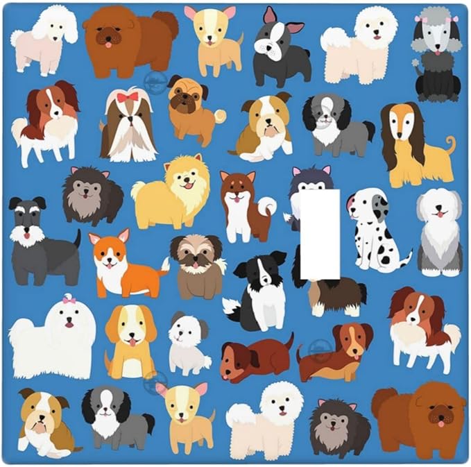 Cute Animal Dogs Puppy Decorative Outlet Cover Blank And Toggle Light Switch Plate Cover Electricity Receptacles Plates For Home Kitchen Living Bedroom 4.6 * 4.5