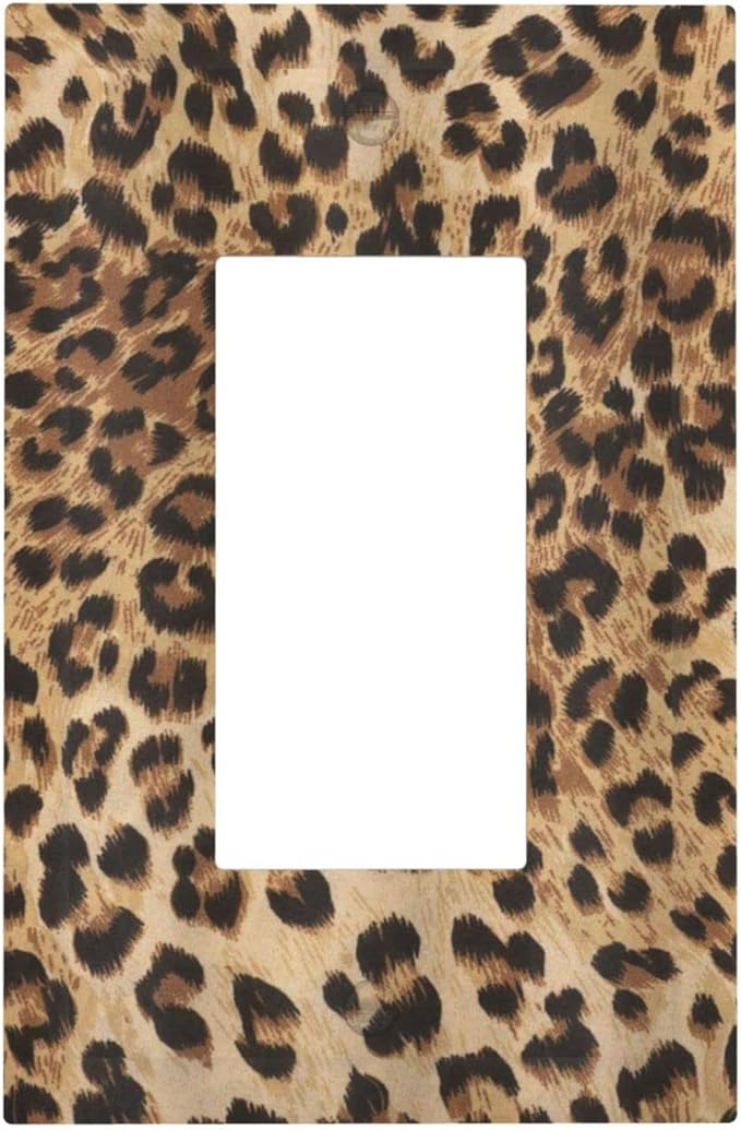 Leopard Wild Safari Skin Pattern Powerful Cheetah Cat Panthera Black Brown Fur Wildlife Single Rocker Light Switch Cover 1 Gang Decor Wall Plate Electrical Switchplate GFCI Outlet Faceplate Room Decor