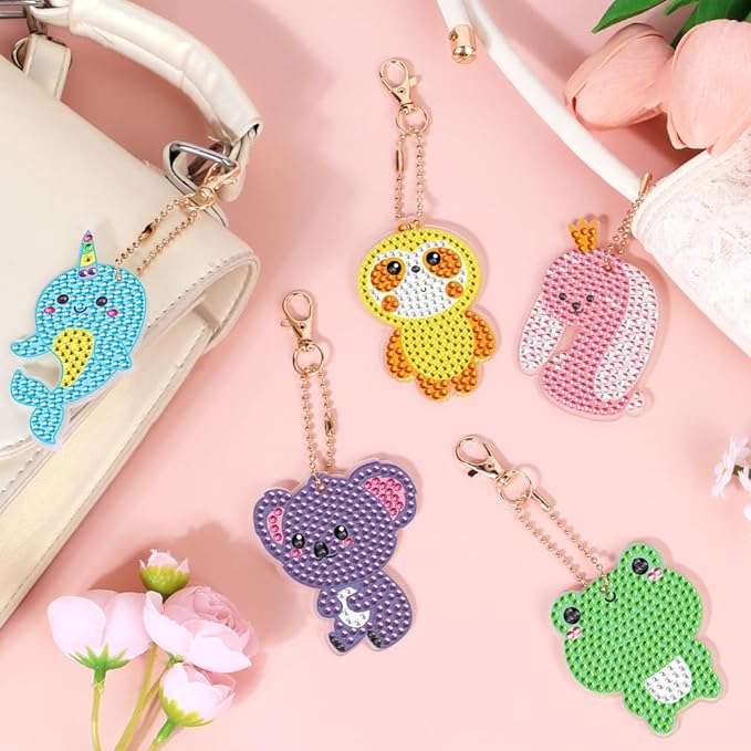 EAPHANT Diamond Art Kits for Kids, Gem Keychains and Stickers Painting Gifts for Girls Ages 4-8 8-12, Arts and Crafts Toys for Kids with 17 Designs