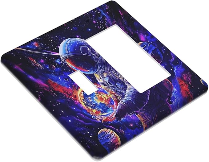 Astronaut Space Cool Galaxy Planet Outlet Covers 1 Toggle 1 Rocker Combination Decorative Wall Plate Electrical Switch Plates Light Switch Cover Plate for Kids Room Nursery Decor