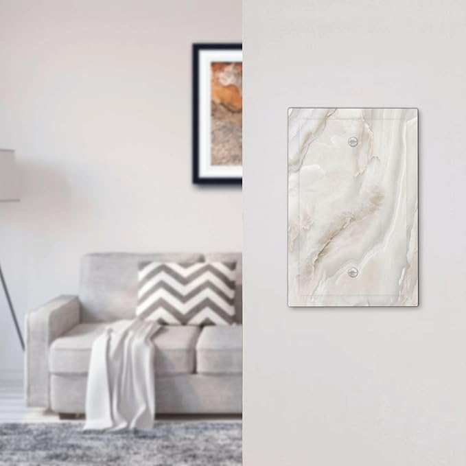 Abstract Luxury White Marble Texture Light Switch Cover Plate 1 Gang No Device Blank Electrical Wall Plates Faceplate Decorative Switch Plate Covers for Bathroom Kitchen Living Room Decor