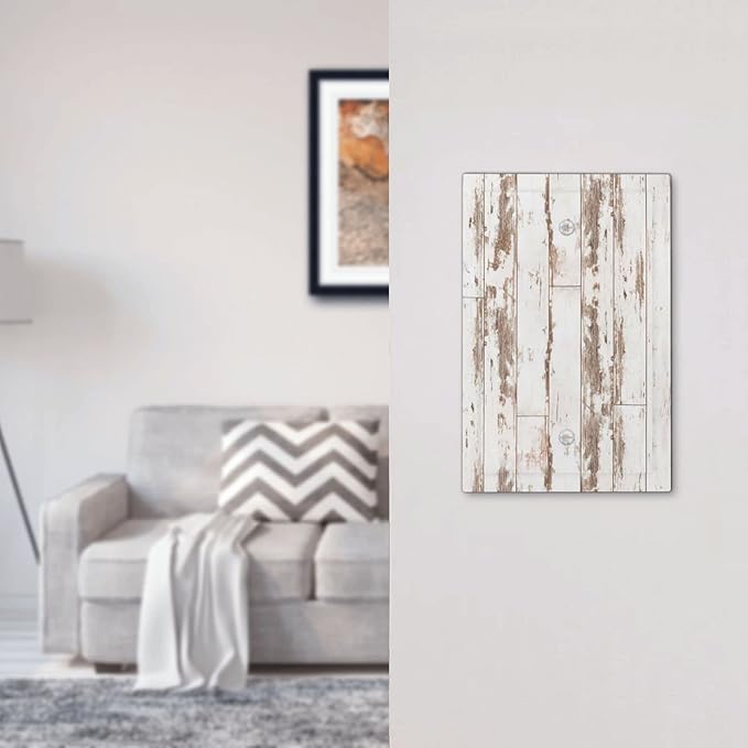 White Grey Wood 1 Gang Light Switch Cover No Decive Blank Wall Plate Decorative for Teen Kids Boys Bathroom Home Bedroom Art Panel Decorate 5" x 3