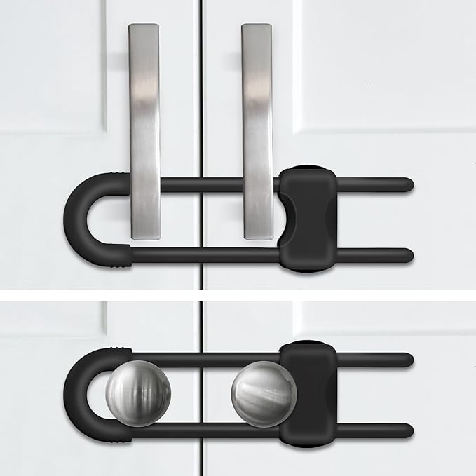 Baby Proofing Cabinets,Cabinet Locks for Babies,2 Pack U-Shaped Child Locks for Cabinets, Child Proof Cabinet Latches,Child Safety Cabinet Locks with Adjustable by SPISPI (Black)