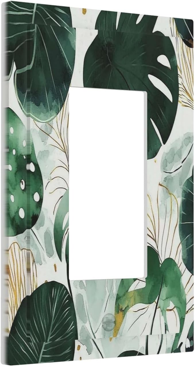 Boho Tropical Green Leaf Watercolor Banana Leaves Decorative Outlet Covers 1 Gang Single Rocker Light Switch Cover Plate Wall Plates Gfci Faceplate For Bed Room Living Room Decor