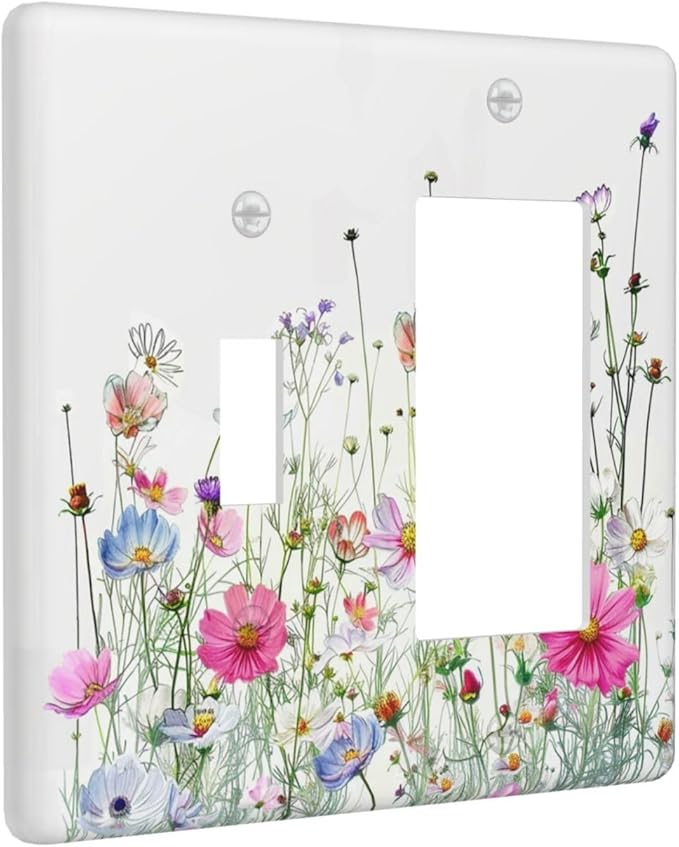 Outlet Covers Boho Colorful Flowering Plant Wild Flower 1 Toggle 1 Rocker Combination Decorative Wall Plate Electrical Switch Plates Light Switch Cover Plate For Bed Room Living Room