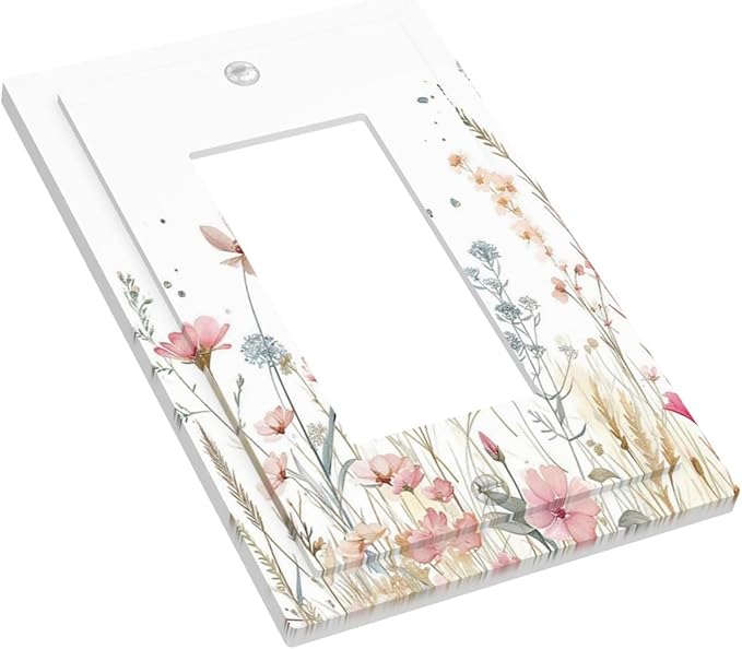 Watercolor Wildflower Pink Flower Plant Floral Decorative Outlet Covers 1 Gang Single Rocker Light Switch Cover Plate Wall Plates GFCI Faceplate for Bedroom Living Room Decor