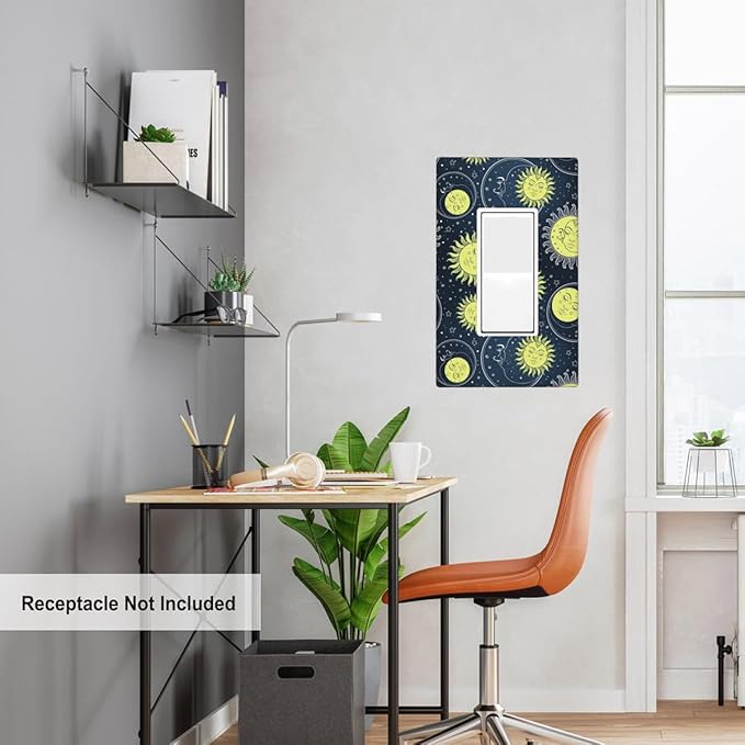 Gold Sun And Moon Single Rocker Wall Plate Universe Deep Blue Decorator Rocker Switch Plate Decorative 1 Gang Lightswitch Cover Home & Office