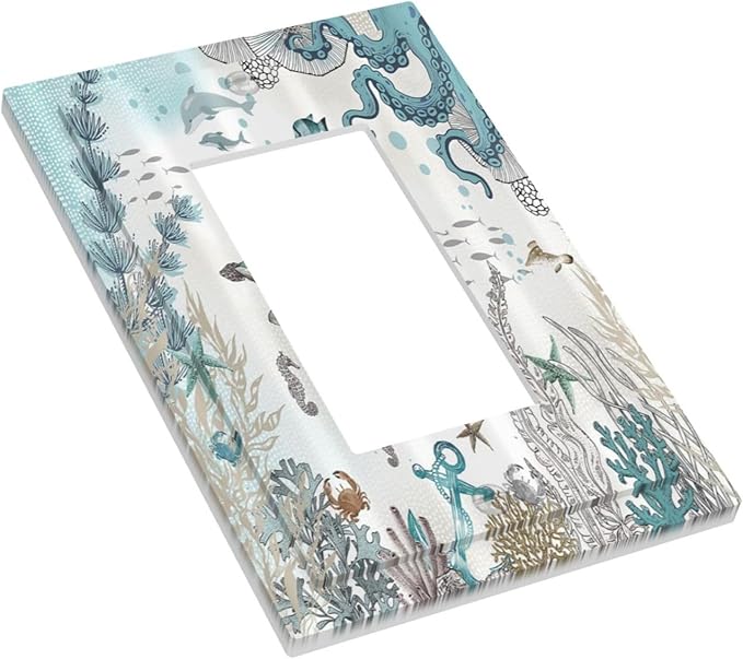 Sea Turtle Octopus Ocean Underwater Animal 1 Gang Rocker Light Switch Covers Decorative Unique Single Decora Outlet Wall Plate Faceplate Switchplate GFCI for Kitchen Bedroom Bathroom Decor