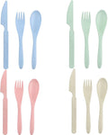 Portable Wheat Straw Cutlery, Knives Spoons and Forks Set, Reusable Spoon Knife Forks, Spoon Knife Fork Tableware Set for Party, Travel, Work, Picnic, Camping