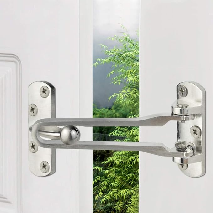 Topbuti Home Security Door Lock, 2 Pack Latch Guard Clasp Front Door Locks for Kids, Home Reinforcement Lock for Swing-in Doors, Hotel Door Latches, Thicken Solid Aluminium Alloy, Satin Nickel