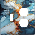 Light Switch Cover Plate Golden Abstract Luxury Marble 2 Gang Decorative Switch Plates 1 Toggle Duplex Combo Outlet Covers GFCI Wall Plates for Livingroom Bathroom Decor