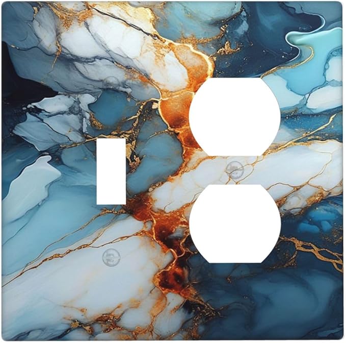 Light Switch Cover Plate Golden Abstract Luxury Marble 2 Gang Decorative Switch Plates 1 Toggle Duplex Combo Outlet Covers GFCI Wall Plates for Livingroom Bathroom Decor