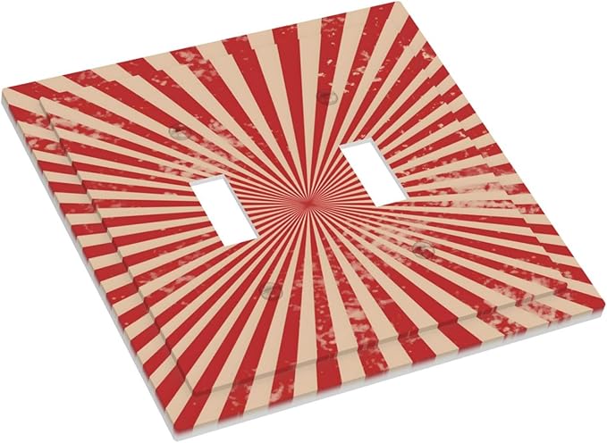 Retro Circus Sparkling Red White Lines Mid Century Decorative Switch Plates 2 Gang Double Toggle Outlet Light Switch Cover Wall Plate Electrical Faceplate for Farmhouse Home Decor
