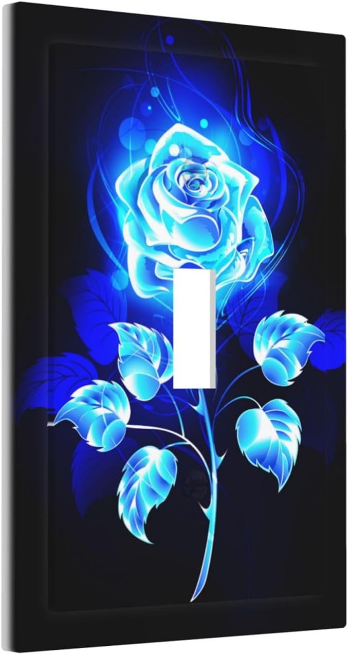 Romantic Royal Blue and Black Rose Flower 1 Gang Toggle Light Switch Cover One Gang Jumbo Size Elegant Luxury Pretty Woman Electrical Single Toggle Switch Wall Plate Decorative Outlet Faceplates Cover