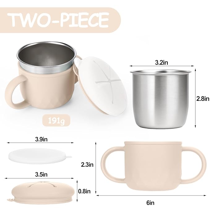 Mity rain Stainless Steel Snack Containers for Kids with Spill-Proof Silicone Lids & Handles - 3-in-1 Baby Snack Cups, No-Spill Toddler Snack Box, Perfect for On-the-Go Healthy Eating