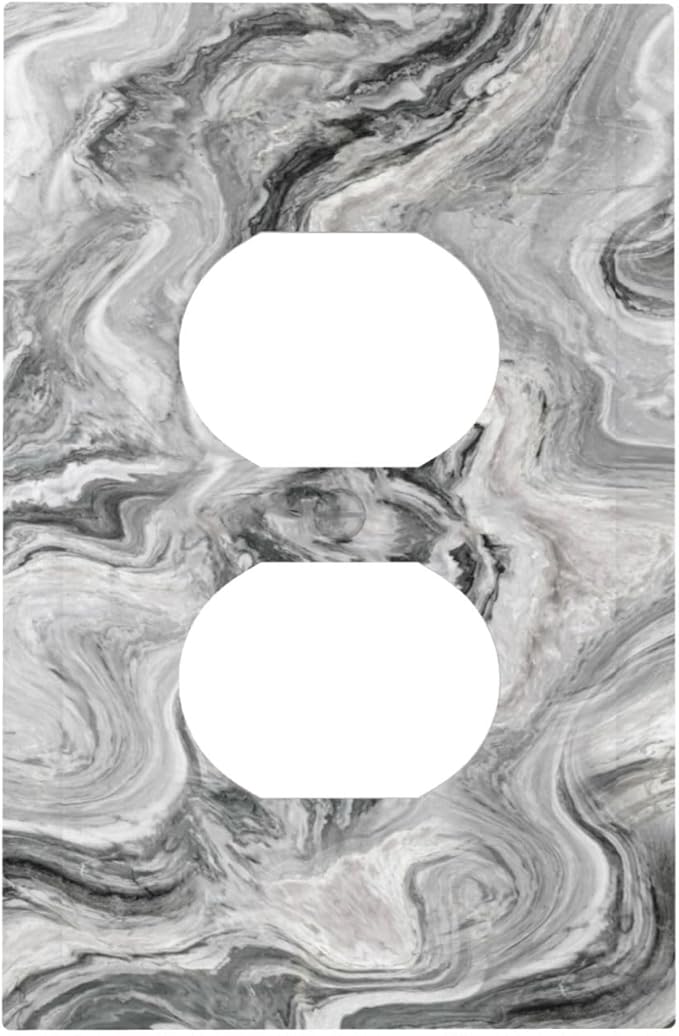 Beautiful Grey Marble Texture Simple Abstract Print Outlet Covers 1 Gang Duplex Light Switch Cover Decorative Switch Plates Electrical Receptacle Faceplate Wall Plate for Bathroom Kitchen Decor
