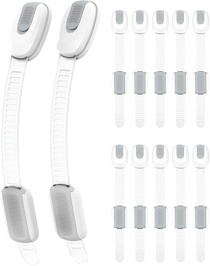 12 Packs Cabinet Locks Baby Proofing, Child Proof Cabinet Locks with 3M Adhesive, No-Drill Child Safety Cabinet Lock, Flexible for Drawer, Door, Fridge, Trashcan, Toilet Seat, Pantry