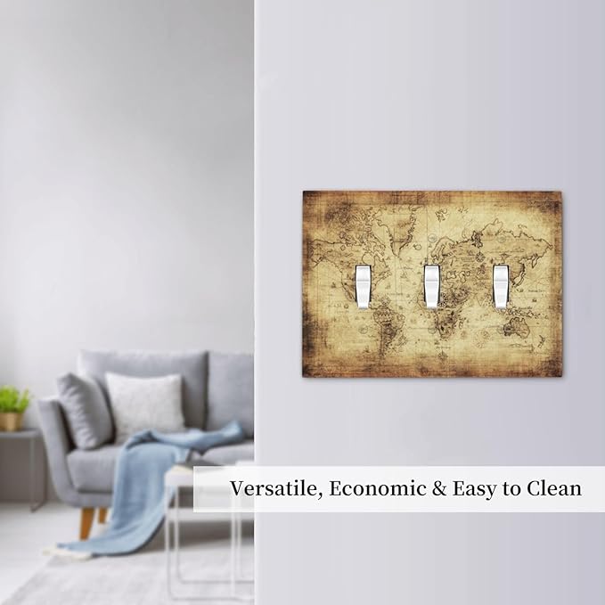 Old World Ocean Map 3 Gang Light Switch Plate Decorative Triple Toggle Wall Plate Cover Electrical Faceplate for Bathroom Home Living Room Decorate