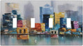 Colorful Nyc Skyline Textured Modern Abstract Light Switch Covers Quad Toggle Electrical Faceplate 4 Gang Wall Plate Decorative Switch Plates Cover for Bedroom Living Room Decor