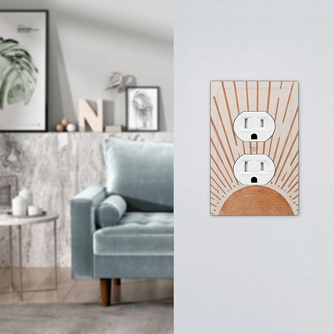 Boho Vintage 70s Beige Sunrise Sunset Mid Century Sun Sunrise 1 Gang Electrical Single Device Duplex Receptacle Light Switch Outlet Cover Wall Plate Electric Plug Socket Cover Decorative Switchplate